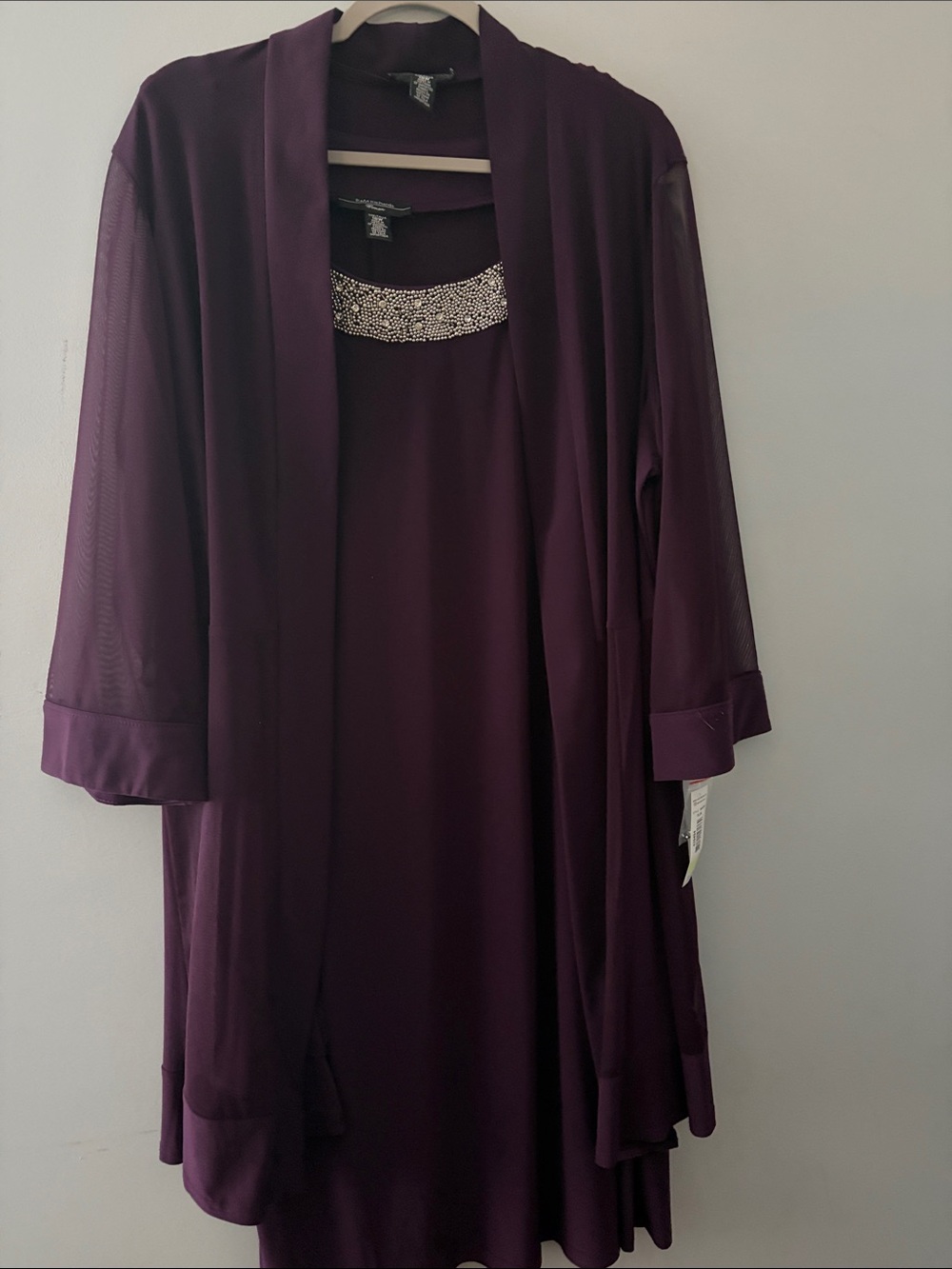 R&M Richards Plum jacket and Dress Set with Beaded Neckline